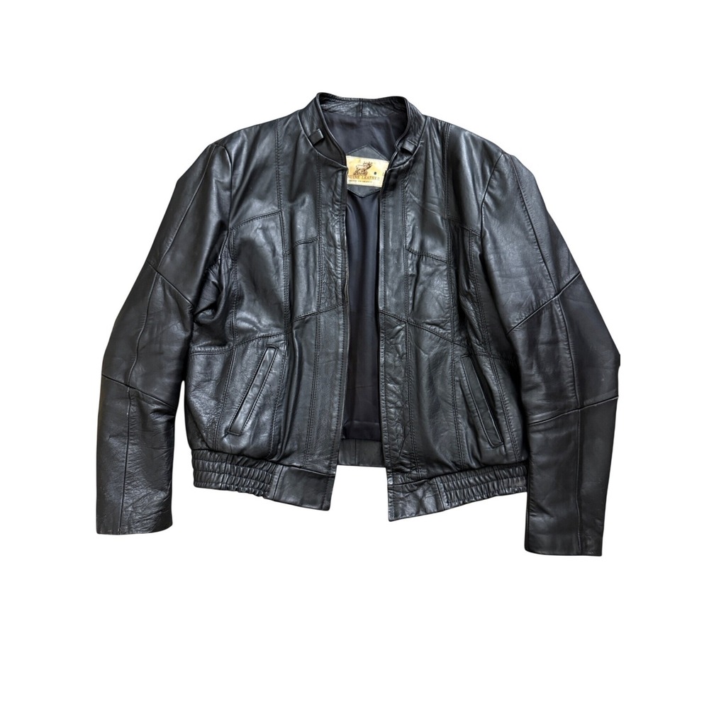 Vintage Mens Black Genuine Leather Bomber Jacket Hecho En Mexico Size Large L